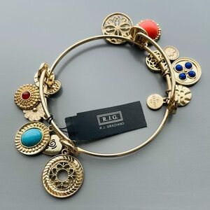 NEW RJ Graziano Gold Tone Charms Faux Stones Bangle Bracelet